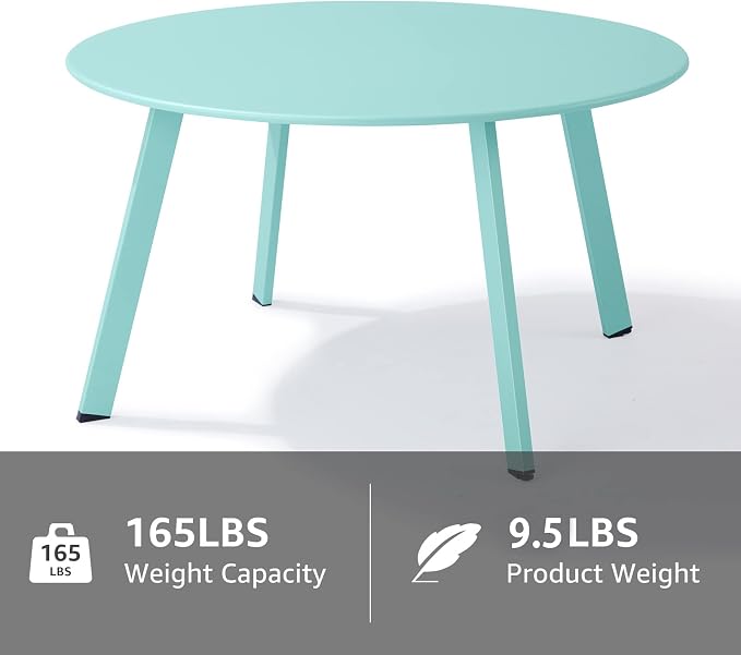 Meluvici Outdoor Side Table, Outdoor/Indoor Metal Steel Patio Coffee Table, Round Weather Resistant Anti-Rust, Green