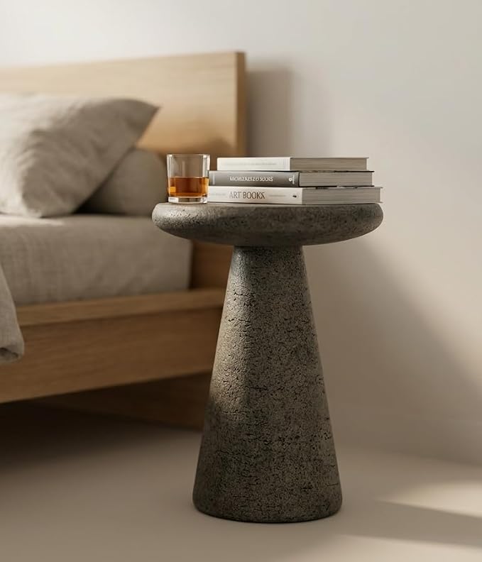Modern Outdoor Side Table, Lightweight Faux Concrete Accent Table, Sculptural Decorative End Table for Patio, Balcony & Indoor Living Spaces