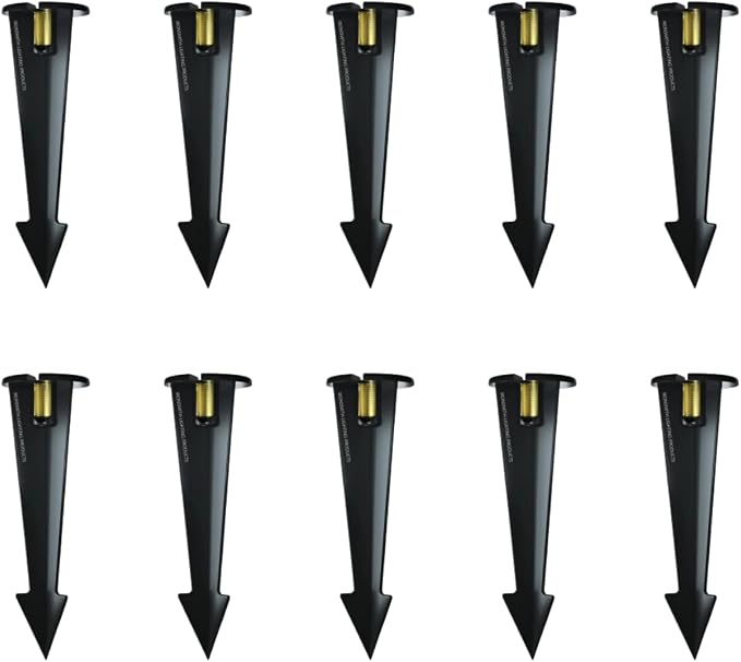 8" Outdoor Light Stake in Black Finish - Support Light Fixture Spikes, Universal Use, Resin Materials, Side Wireway (10 - Large Spike with Brass Wireway)