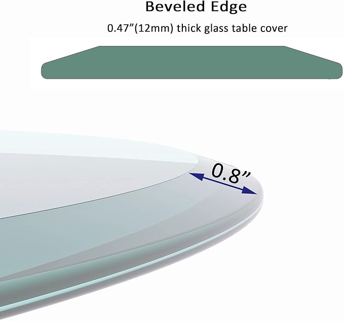 28" Round Glass Table Top - 1/2" Thick Beveled Edge Tempered Glass, Replacement Glass Top for Kitchen/Patio Table