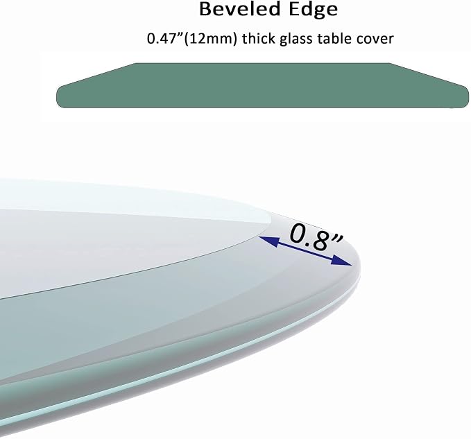 Prime Exclusive Deal 32" Round Glass Table Top - 1/2" Thick Beveled Edge Tempered Glass, Replacement Glass Top for Kitchen/Patio Table