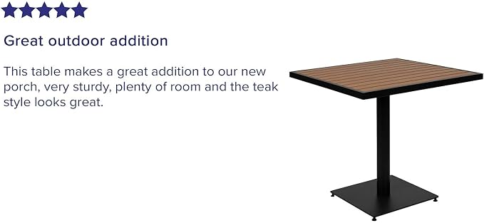 Flash Furniture Lark Outdoor Patio Bistro Dining Table with Faux Teak Poly Slats, 30" Square