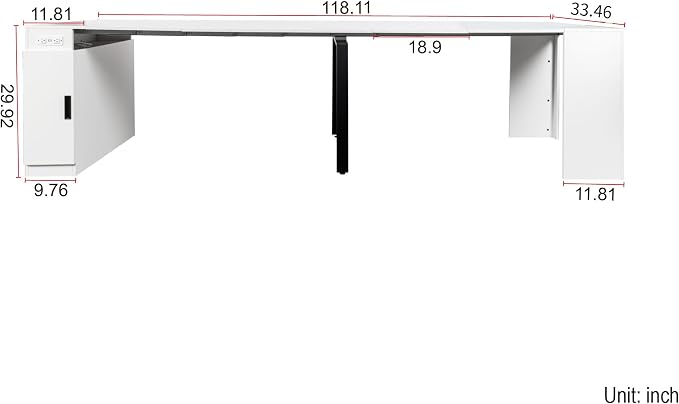 23.62”-118.11” Extendable Dining Room Table, 1-10 People Wood Long Foldable Tables with Storage Cabinet & Outlet, Space Saving Expanding Table with for Kitchen, Living Room, Party, White