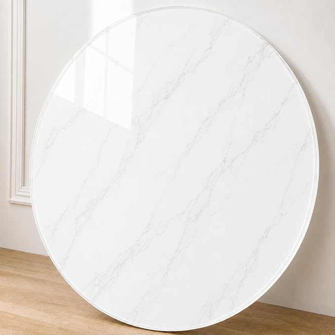 30" Round Tempered Glass Table Top, 5/16" (8mm) Thick, Marble Pattern Replacement, Heavy-Duty, Heat & Scratch Resistant for Coffee, Dining & Patio Tables, White