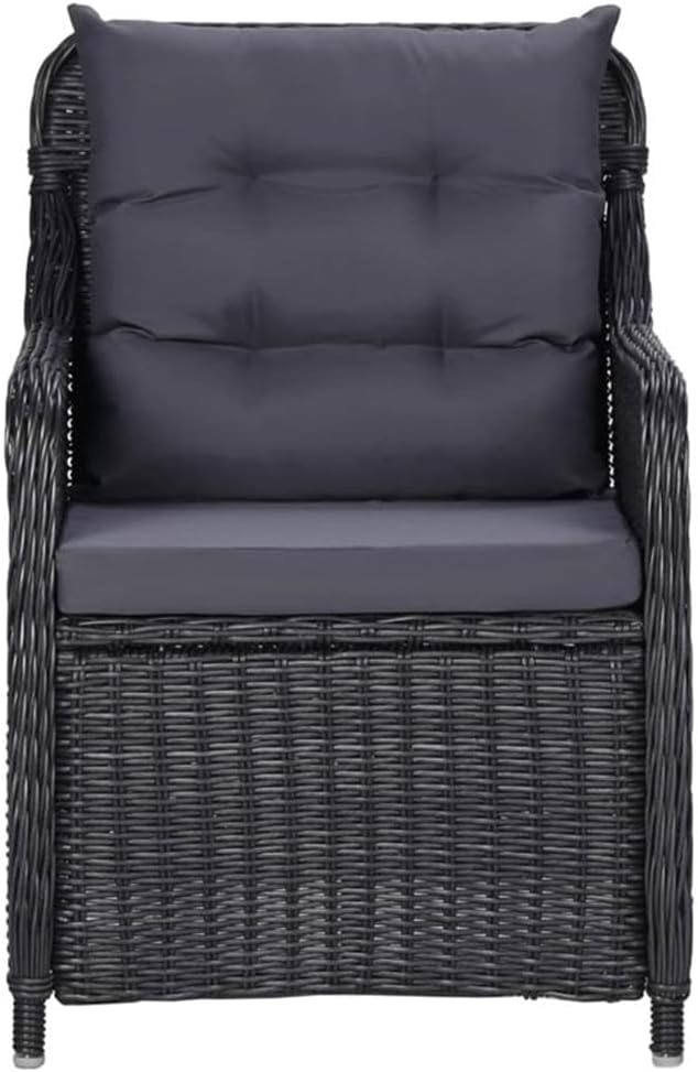 Afuera Living Contemporary 5 Piece Patio Dining Set, Solid Acacia Wood Table and PE Rattan Chairs, Black Oiled Finish, Cushioned Seats, Weather-Resistant, Modern Style for Outdoor Garden, Balcony,