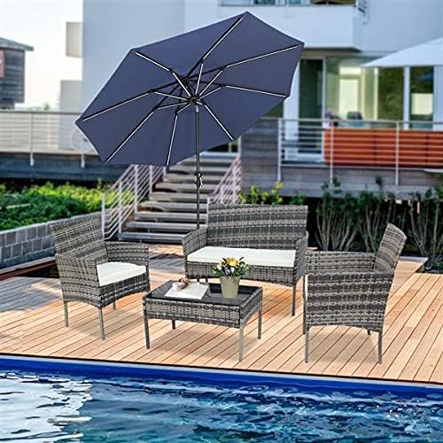 Three Colors Patio Furniture Set Outdoor Living Room Balcony Rattan Furniture Four-Piece-Brown Outdoor Furniture (Color : B) (C)