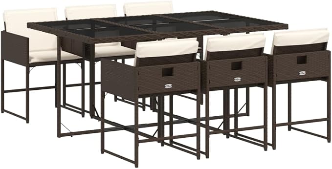 7 pcs Set Patio Dining Set & Outdoor Patio Furniture Set Brown PE Rattan Garden Dining Set Balcony Furniture for Front Porch Lawn Backyard 65 x 41.7 x 28.7 in