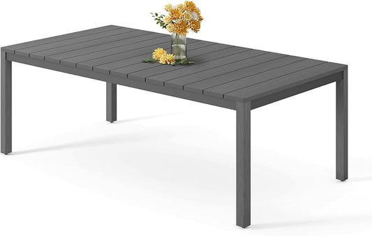 Stoog All-Weather Patio Dining Table for 6, Outdoor HIPS & Aluminum Frame Dining Table with 350 lbs Weight Capacity, Umbrella Hole, Grey
