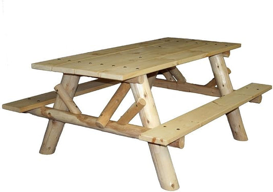 Lakeland Mills CFU232 Cedar Log 6-Foot Picnic Table with Attached Benches, Natural