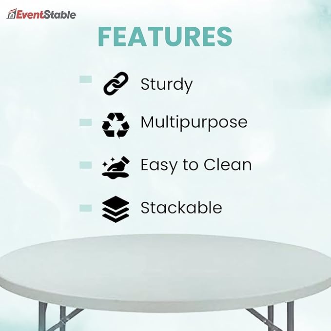 EventStable TitanPRO Commercial Round Plastic Folding Table Set with Rolling Cart, Heavy-Duty White Stackable Portable Tables for Events, Conferences, Catering & Outdoor Use, Pack of 10-60"