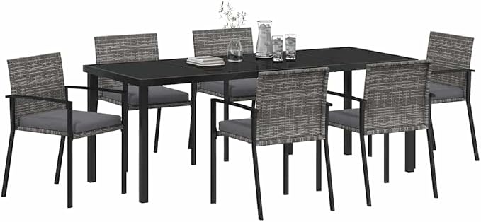 6-Piece Outdoor Dining Set, Grey Powder-Coated Steel Patio Furniture, Modern Garden Table and Chairs for Backyard, Deck, and Porch