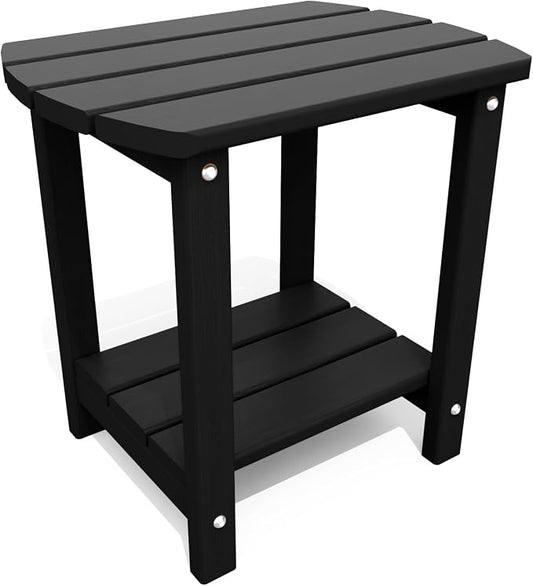 THOEOE Adirondack Outdoor Side Table, 2-Tier Sturdy Patio End Table Weather Resistant, Morden Side Table for Patio, Pool, Porch, Black