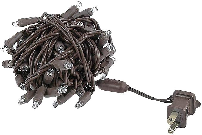Novelty Lights 50ft 100 LED Pure White Christmas String Lights, Brown Wire