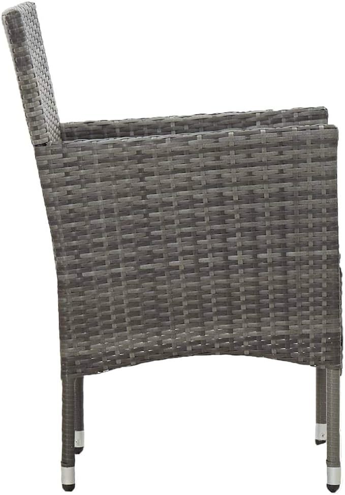 3 Piece Patio Dining Set Gray Outdoor Furniture Set with Glass Table and 2 Chairs with Cushions for Balcony Garden Backyard Porch Lawn Small Spaces