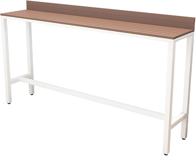 Outdoor Bar Table, Patio Pub Height Table with Anti-Fall Baffle, All-Weather Bar Height Counter Table, Narrow Dining Table for Hot Tub, Garden & Backyard(Color:White+Wood,Size:L-78.7in)
