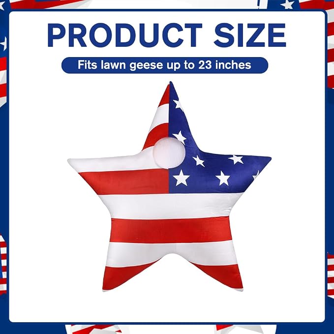 4th of July Patriotic Flag Porch Goose Outfits for 23" Lawn Statue Independence Day Star Goose Costume for Garden Patio USA 250th Anniversary Decoration