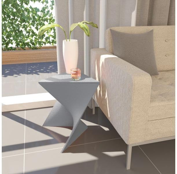 LeisureMod 15.75" Triangular Side Table, Stackable Plastic Accent End Table for Indoor & Outdoor Use, Weather-Resistant Modern Patio & Living Room Table, Set of 4, Grey