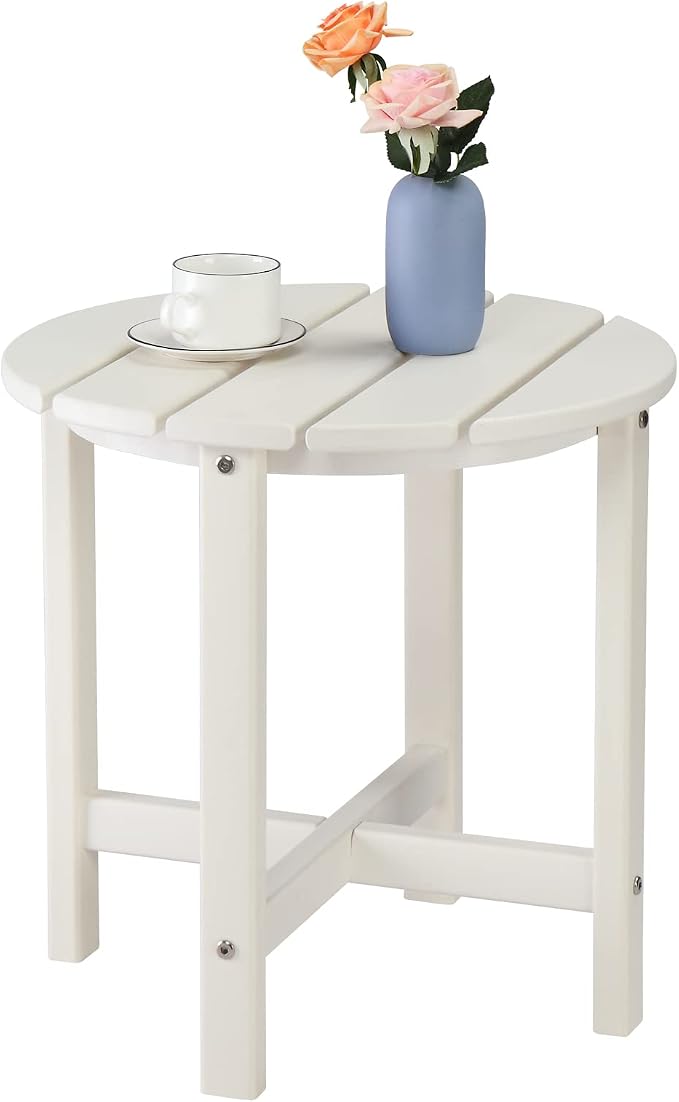 Patio Side Table, Pool Composite Patio Table,HDPE End Tables for Backyard,Pool, Indoor Companion, Easy Maintenance & Weather Resistant (Style 2-White)