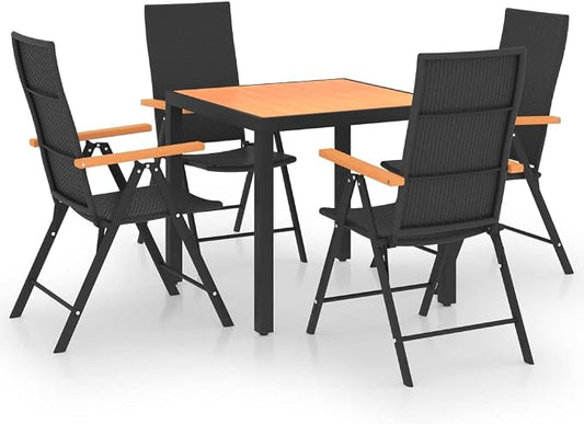 5-Piece Black and Brown PE Rattan Garden Dining Set with Square Table and Four Chairs, Powder-Coated Aluminum Frame for Outdoor Patio