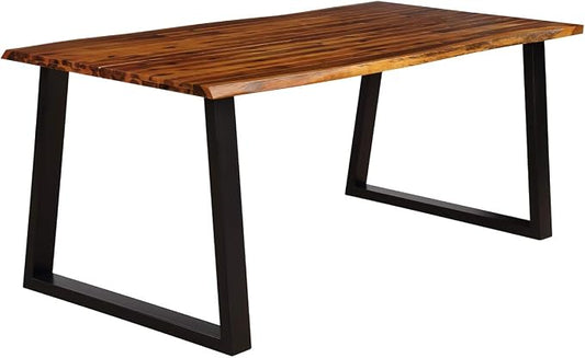 Giantex Rectangular Acacia Wood Dining Table Rustic Indoor & Outdoor Furniture (Rustic Brown&Black)