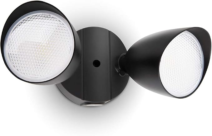 LUTEC 6222B-D2D 3500 Lumen 32 Watt Dusk to Dawn Dual-Head Flood Light Outdoor Waterproof Exterior Security Floodlight Light, Full Metal Design for Patio, Garden, Yard-Black