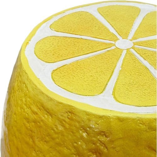 Resin Lemon Fruit Stool Side Table for Indoor Outdoor Use, Cute Yellow Garden Plant Stand Weather Resistant Patio Decor Whimsical Living Room Furniture Decorative Seating Poolside Balcony