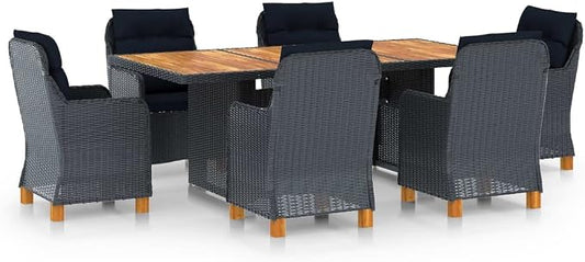 7 Piece Patio Dining Set with Cushions Poly Rattan,Outdoor Dining Set,Garden Dining Set,Terrace Tables and Chairs,Lounge Seat,Garden Furniture,for Homes,Offices,Living Room,Cafes,Dark Gray