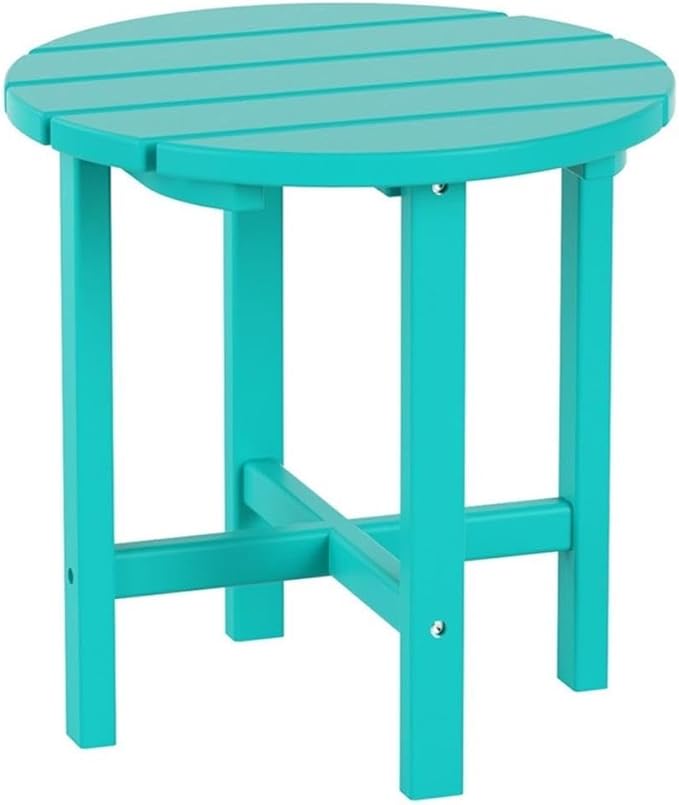 Costaelm Round Outdoor Side Tables, Adirondack Patio Tables for Outside, HDPE Patio End Table Weather Resistant, Balcony Table for Pool, Seaside, Backyard, Porch, Indoor Companion, Turquoise