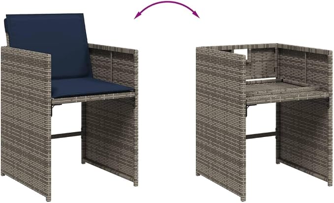 17 Piece Patio Dining Set with Cushions Gray Poly Rattan Outdoor Table and 16 Chairs for Garden Backyard Dining Folding Space Saving Acacia Wood Top UV Protected