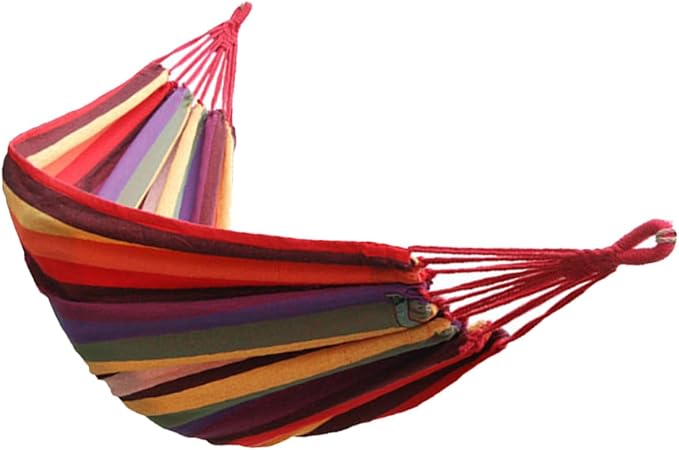 Outdoor Camping Hammock Canvas Swing Hanging Chair 190x85cm Portable Striped Hammock for Patio Garden Backyard Use