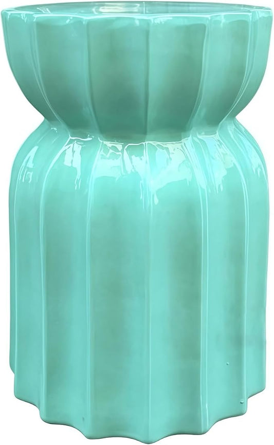Decorative Ceramic Garden Stool, Hand-Crafted Outdoor Side Table, Shoe Changing Drum Stool for Patio, Living Room Accent Furniture(Emerald Green)