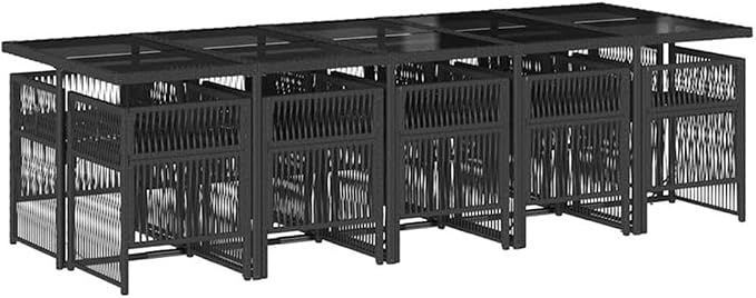 Afuera Living 11-Piece Poly Rattan Garden Dining Set, Black/Cream White, UV-Resistant, Powder-Coated Finish, Rectangular Table with Cushioned Chairs, Outdoor Patio Furniture for Garden or Terrace
