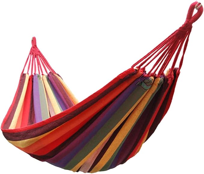 Portable Canvas Hammock for Outdoor Camping Striped Swing Hammock Chair Tree Straps Lightweight Hanging Bed for Backyard and Garden