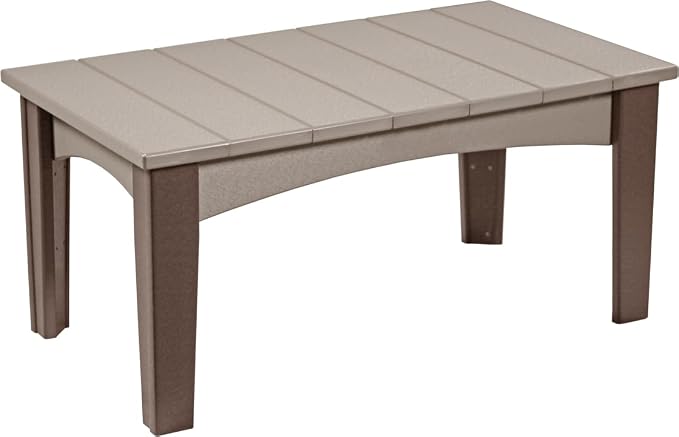 LuxCraft Island Coffee Table – HDPE Poly Lumber Outdoor Patio Table, Weather-Resistant Coastal Style, Low-Maintenance Durable Design (Weatherwood & Chestnut Brown)