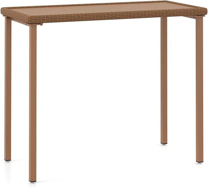 Tangkula Patio Bar Table, Heavy Duty Rectangle Metal Frame 48 Inches Outdoor Counter Height Table, for Backyard, Poolside, Balcony, Lawn