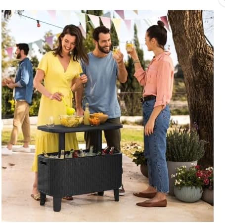 Bevy Bar 2-in-1 Pop-Up Table and Cooler, Rattan Style, Graphite Gray, 32.8" x 15.9" x 20.4