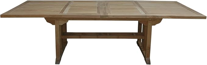 Sahara 106-inch Rectangular Double Extension Table Solid Teak Wood Expandable Outdoor Dining Table Weather Resistant Patio Garden Furniture for Deck Poolside and Backyard Spaces