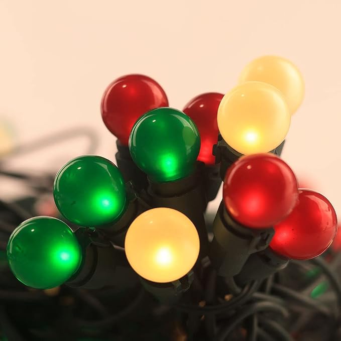 Red White and Green Christmas Lights Outdoor Pearlized G15 70 LED 19ft Plug in Mini Globe String Lights Multi Color Green Wire for Indoor Patio Xmas Tree