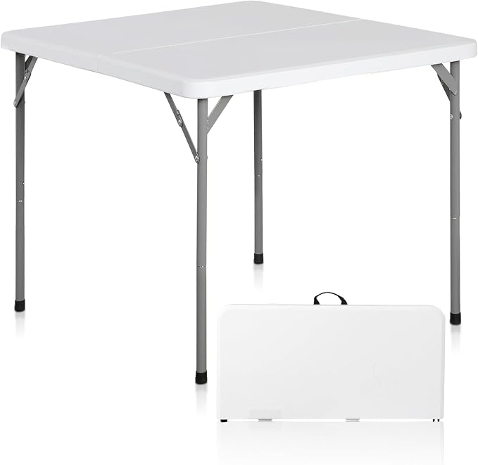 ZenStyle Heavy Duty Folding Table, Plastic Top with Steel Legs for Indoor Outdoor Camping Party, Portable Picnic Table w/Carry Handle, White (3ft)