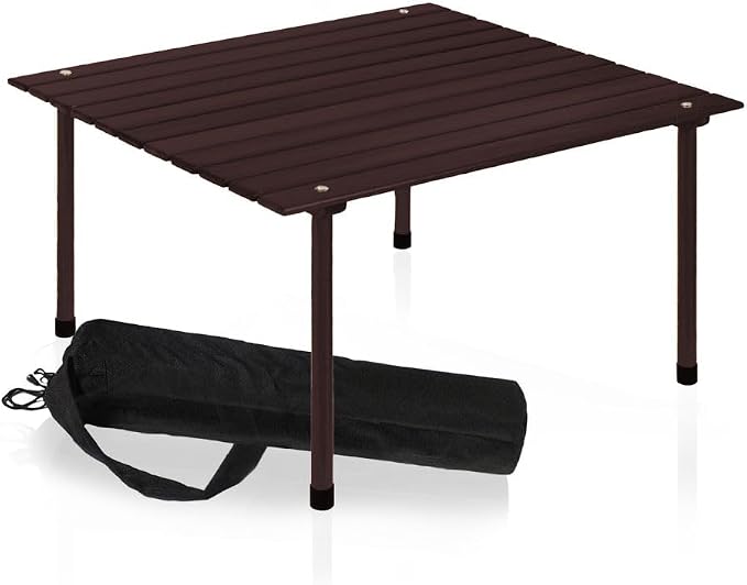 Formosa Covers Portable Wood Roll Up Table for Picnics 2025 Update Stronger Staples, Low Beach Table for Camping, Travel, Tailgate, Outdoor w/Carrying Bag 26" Lx26 Wx16 H (Espresso)