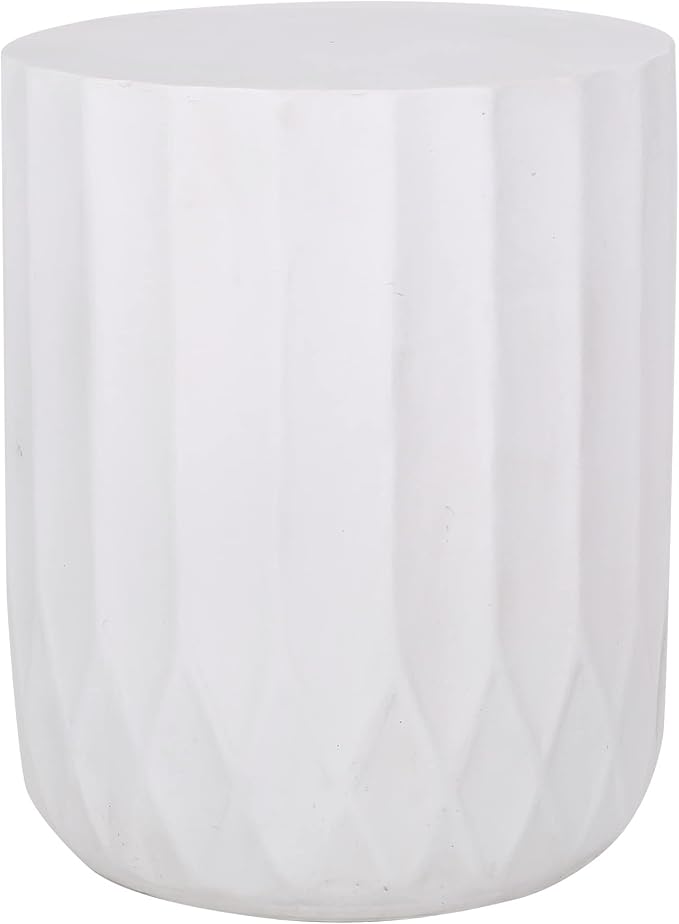 Outdoor Side Table 15" Geometric Shape Lightweight Concrete-Look Outdoor Indoor Accent Table Decorative Garden Stools, for Patio Porch Living Room, White