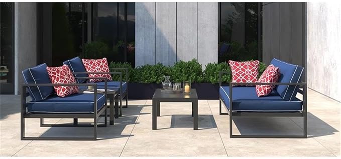 Afuera Living Modern Outdoor Coffee Table, 40 x 23 x 15.75 Inches, Gray Gunmetal Finish, Weather-Resistant Slatted Top, Durable Metal Frame, Contemporary Design for Patio or Backyard Spaces
