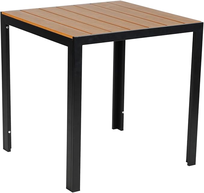 Square Outdoor Patio Table with Alloy Steel Frame and Faux Teak Top, Weather-Resistant Garden Outdoor Dining Table for Balcony,Garden,Patio,Porch, Yard,Poolside
