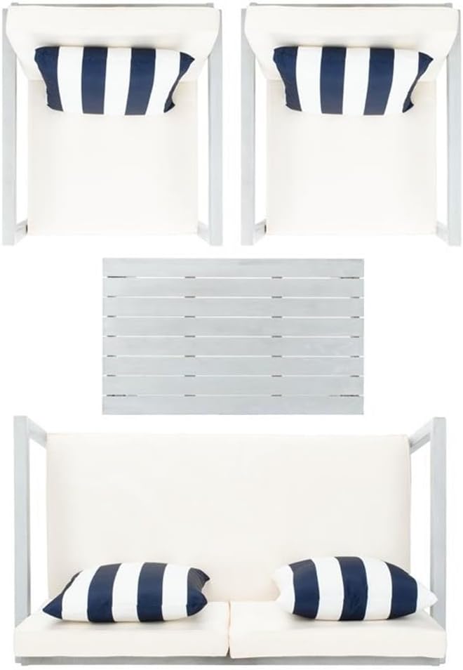 SAFAVIEH Outdoor Collection Montez Grey / Beige Cushions/ Striped Pillows 4-Piece Conversation Patio Set