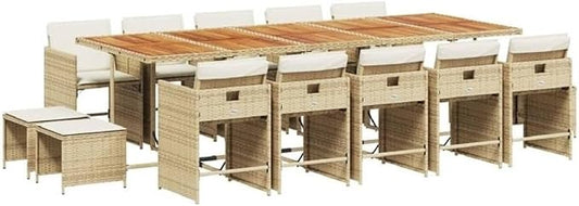 Afuera Living 15-Piece Rattan Patio Dining Set, 108 in Table, UV-Resistant Brown PE Rattan, Cushioned Chairs and Stools, Powder-Coated Finish, Modern Outdoor Furniture for Garden or Terrace, Seats 14