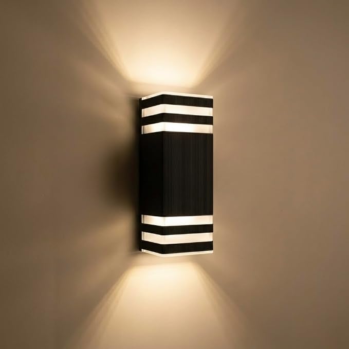 Wired Wall Light Outdoor Waterproof IP65, Super Bright Starburst Pattern 2 x GU10 Sockets Duo Pathway Light, 1 Unit Professional Landscape Lighting for Garden, Yard, Patio, Walkway, Anti-Rust Aluminum