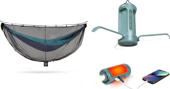 Rechargeable Lantern + Hammock Bug Net, Foldable LED Lights with 5 Modes Linghting, Mosquito Net for Hammocks
