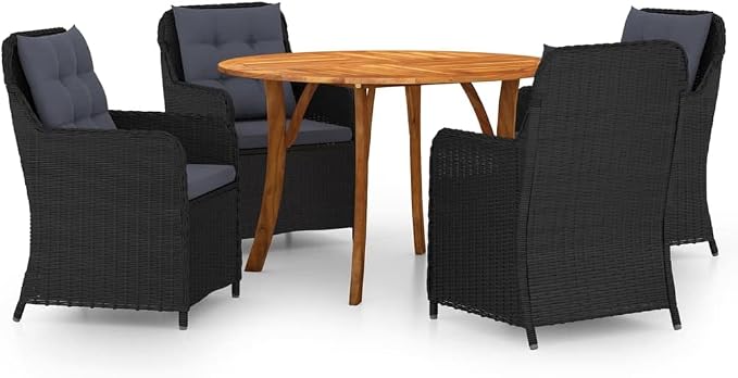 5 Piece Patio Dining Set,Outdoor Dining Set,Patio Furniture Set,Outdoor Patio Chairs,Porch Chair,Outdoor Coffee Table,Front Porch Furniture,Modern Set,Patio Dining,for Garden,Poolside, Black