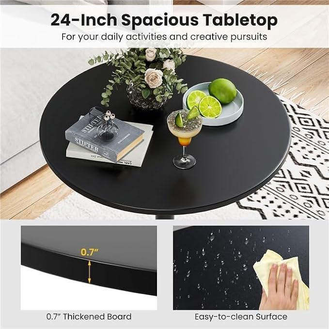 ERGOMASTER Two-in-one Adjustable Height Bar Tables, 24-inch Round Cocktail Table with Sturdy Metal Base, 40"/22" Two Convertible Height High Top Pub Table for Home Bar, Restaurant Bistro (6, Black)