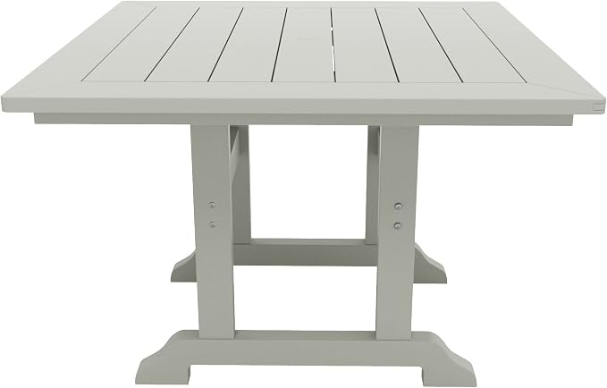 WestinTrends Malibu Outdoor Dining Table, All Weather Poly Lumber Adirondack 43" Trestle Square Patio Table with Umbrella Hole, Sand
